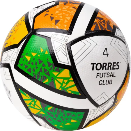 Мяч футзал. TORRES Futsal Club, FS323764, р.4, 10 пан. ПУ, 4 под. сл, гибрид. сш. бело-зел-оранж за 2&nbsp;264.40 ₽ купить в Оренбурге